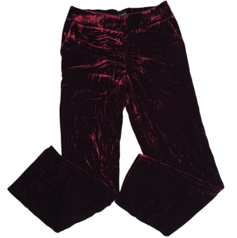 Talbots Deep Burgundy Wine Soft Stylish Crushed Velvet Ankle Pants New With Tag